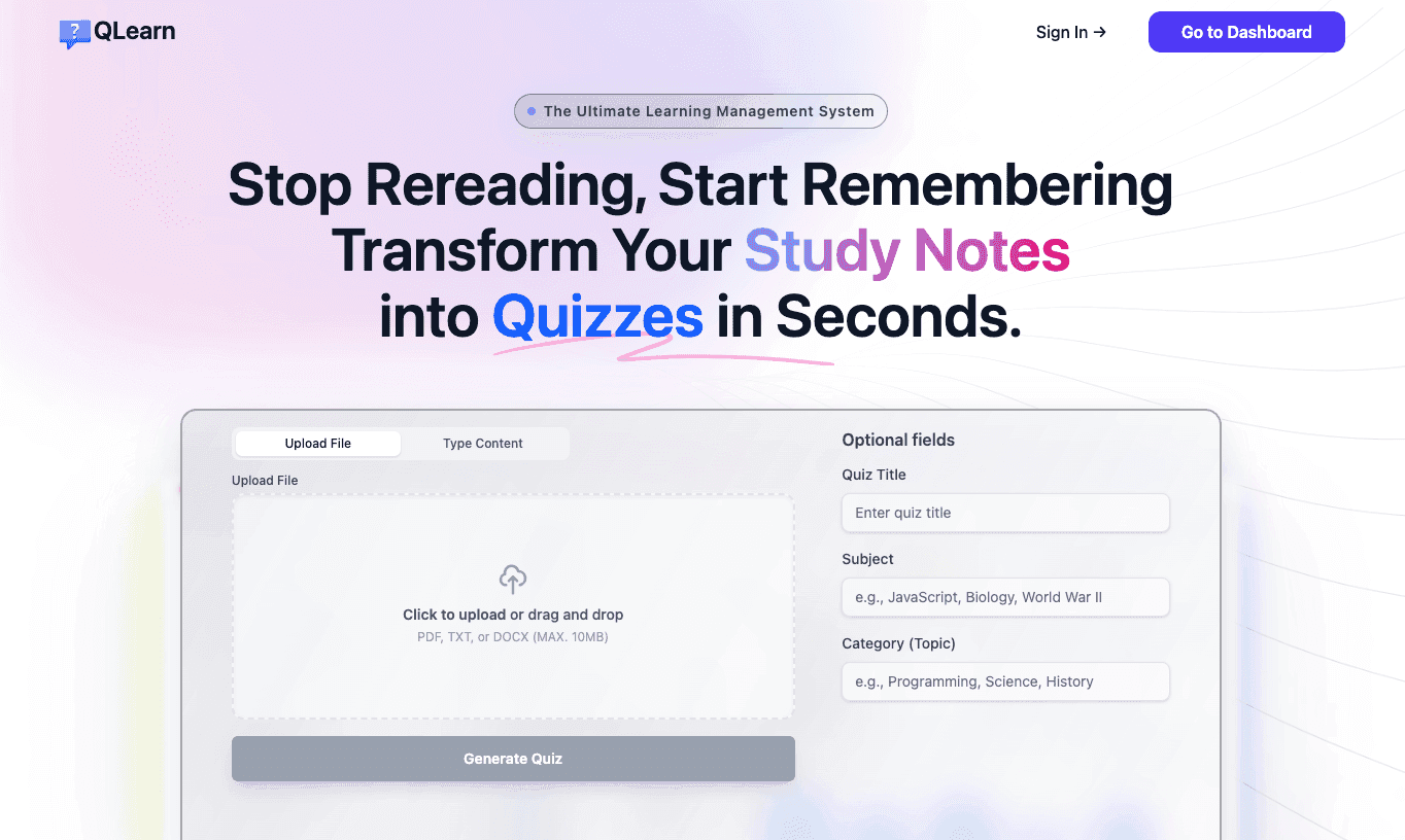 QLearn.ai - AI-Powered Learning Management System - Currently in Development
